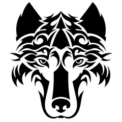 Beautiful wolf tattoo. Vector wolf's head as a design element on isolated background