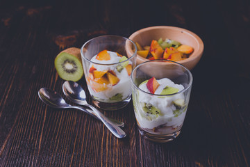 Healthy fruit salad with yoghurt