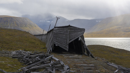Coles Bay to Grumant abandoned railroad. Svalbard