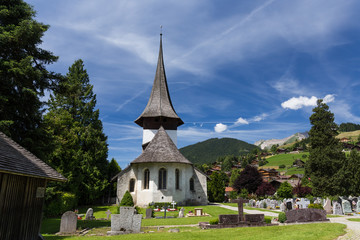 Fototapeta na wymiar Church in Rougemont Vaud canton Switzerland