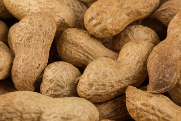 Pile of peanuts shells close up