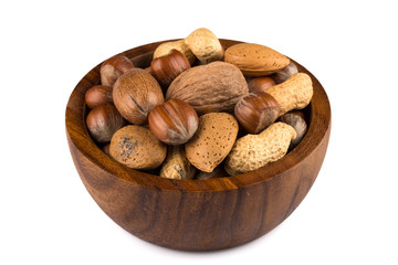 Mixed nuts in shells in a bowl