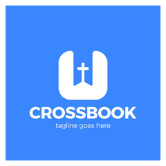 Cross Bookmark Logo. Bible Book Logotype. Simple Church Logos