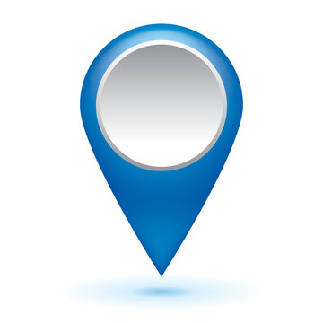 Blue glossy map point symbols, arrow web icon, vector design
