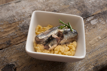 bowl filled with egg and sardine