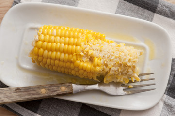 Half eaten cob of sweet corn