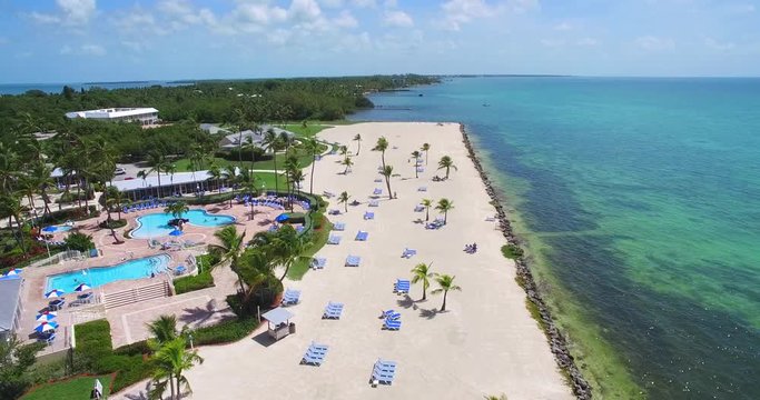 Aerial 4k view of tropical paradise Island, Islamorada, Florida Keys, circa 2016