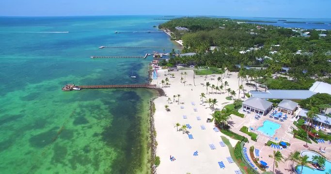 Aerial 4k view of tropical paradise Island, Islamorada, Florida Keys, circa 2016