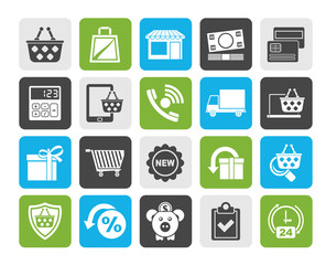 Silhouette on line shop and E-commerce icons - vector icon set