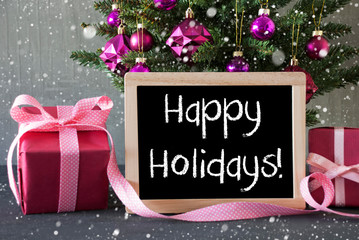 Fototapeta na wymiar Tree With Gifts, Snowflakes, Text Happy Holidays
