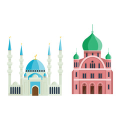 Cathedral and churche infographic temple building landmark tourism vector. Temple building world religions. Cathedral and churche temple building.