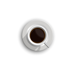 Realistic cup of coffee with foam isolated on white background.