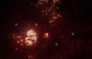 Red Nebula with Stars in Deep Space