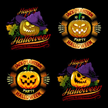 Halloween brightly colored pumpkin. Logos for Halloween. Textures are grouped and can be easily removed.