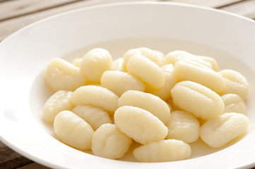 Cooked gnocchi or Italian semolina dumplings