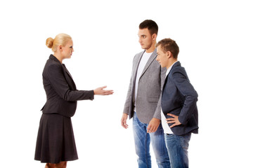 Boss businesswoman screaming at her employees