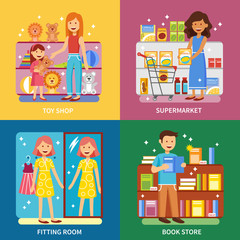 Shopping Concept 4 Icons Banner Square