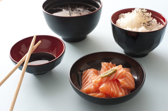 Fresh Japanese sashimi served with rice