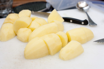 Peeled and diced potatoes