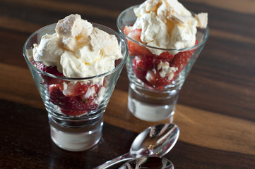 Dessert with straberries and whipped cream