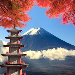 3d rendering Mt. Fuji with fall colors in Japan
