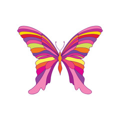 Butterfly isolated over white background. Fantastic tropical insect Hawaiin nature design element in 1960's pop art style