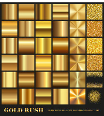 Gold Rush - set of gold gradients, golden glitter backgrounds and seamless borders - 119854135