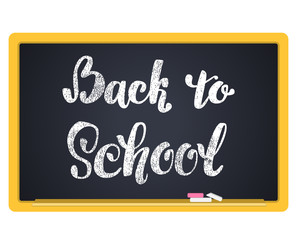 Back to School Chalkboard Background. Hand lettering inscription in chalk on a blackboard.