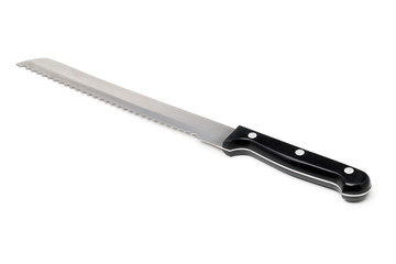 Serrated bread knife with black handle