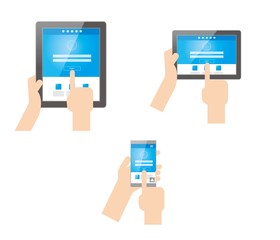 デジタル機器を操作する手　セット