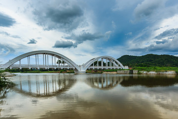 The white bridge "Tha Chomphu". The bridge over the railway tracks are located at lamphun Thailand's country