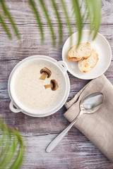 A bowl of Cream of mushroom soup