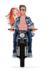 Fototapeta na wymiar Couple riding a motorbike
