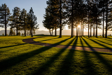 Early evening on a golf course, view from the fairway
