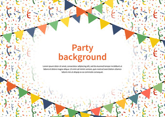 Party background with buntings garlands and confetti