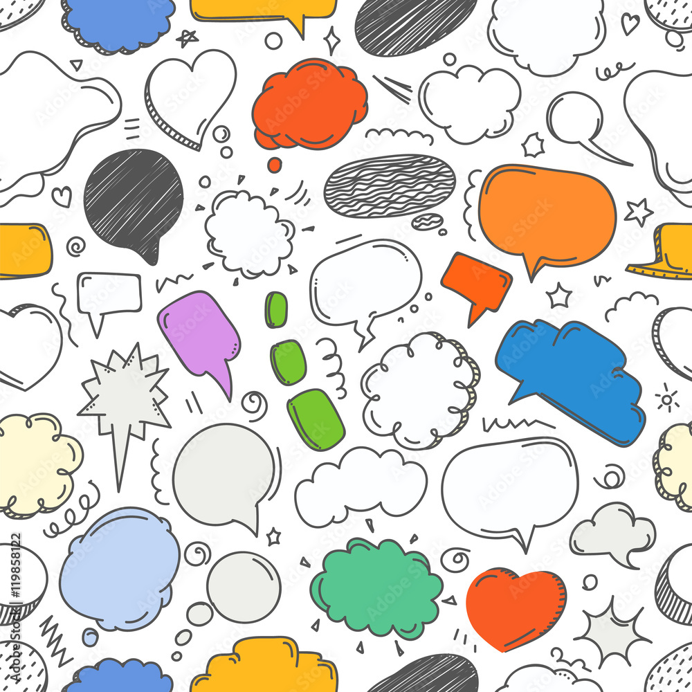 Aufkleber different sketch peach clouds seamless pattern. vector doodles s