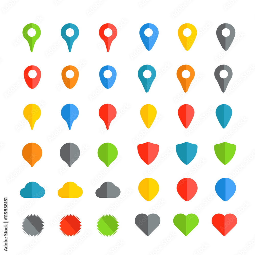 Poster Navigation pins color collection isolated on white background