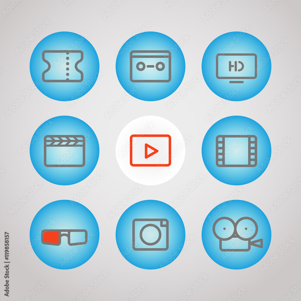 Aufkleber Different lineart media icons set. Vector design elements