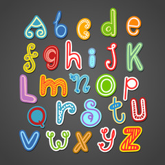 Abstract hand-drawn color doodle alphabet. Vector design element