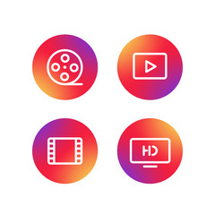 Different simple web pictograms collection. Lineart video, appli