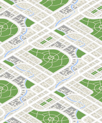 Map of the city in isometric view, seamless pattern