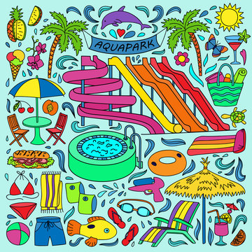 Aquapark colorful doodle set