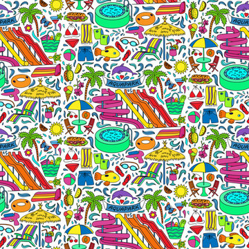Aquapark doodle seamless pattern