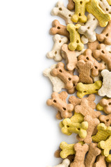 Dog food shaped like bones.
