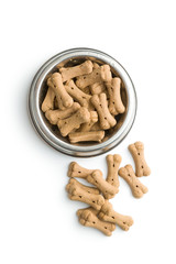 Dog food shaped like bones.