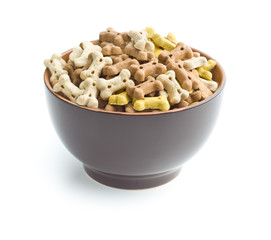 Dog food shaped like bones.