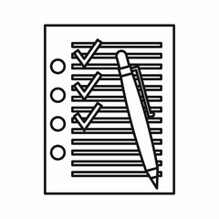 Check list with ticks in checkboxes and pen icon in outline style isolated on white background. Vector illustration