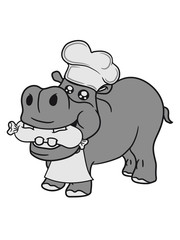 grilling, cook, chef, hotdog meat tasty food hungry grill master apron chef hat sweet little cute baby hippo happy child