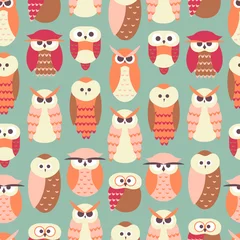 Fotobehang Seamless Pattern with Owls © demonova