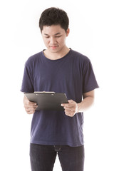 Young man isolated on white. Asian male model